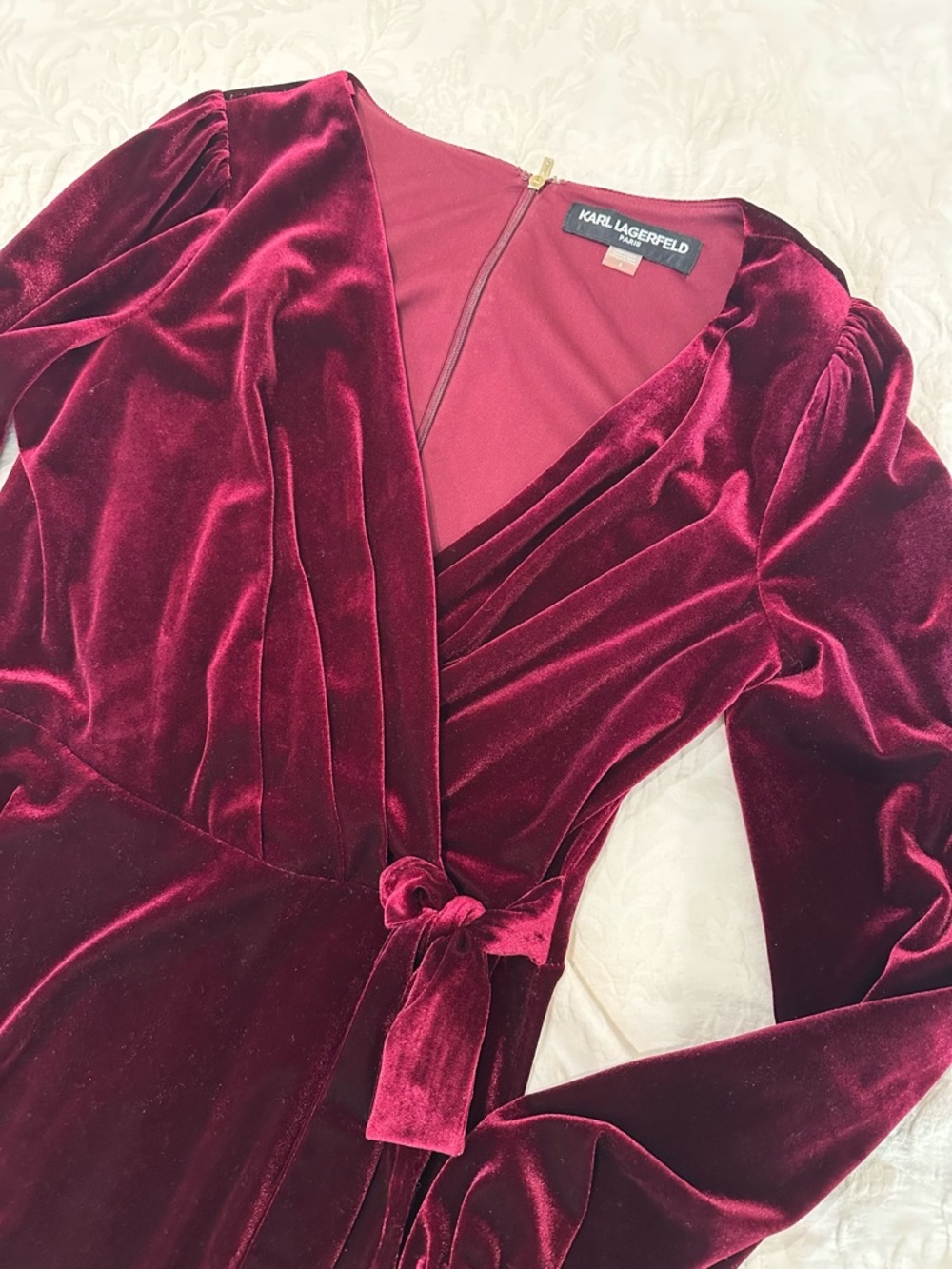 Karl Lagerfeld Burgundy Velvet Wrap Dress